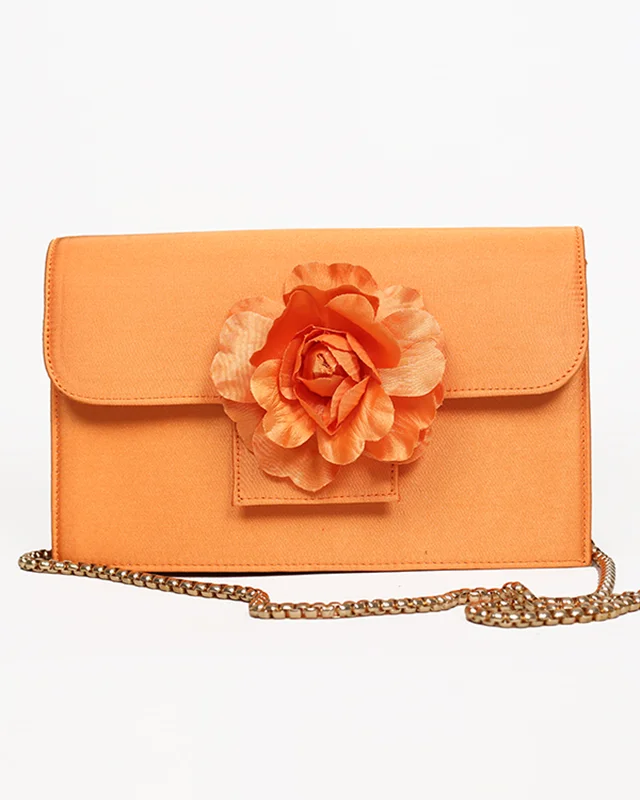 کیف ساتن نارنجی گلدار