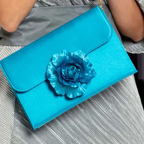 کیف ساتن آبی گلدار