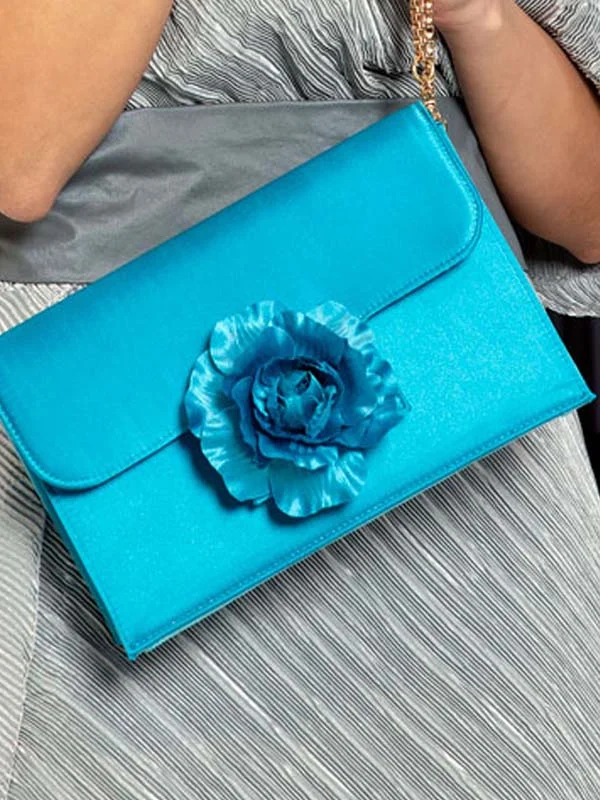 کیف ساتن آبی گلدار